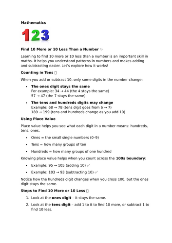 Find 10 more or 10 less than a given number