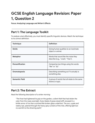 GCSE English Language Revision: Paper 1, Question 2