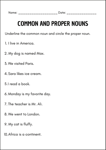 Nouns Worksheets and Activities (common, proper, possessive)