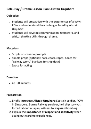Role-Play Drama Lesson Plan Alistair Urquhart