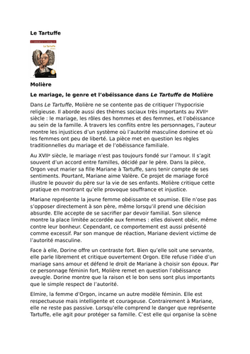 Le Tartuffe by Molière – Themes – Marriage, gender and obedience