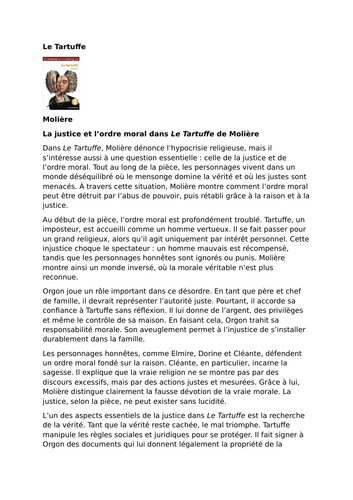 Le Tartuffe by Molière – Themes – Justice and moral order