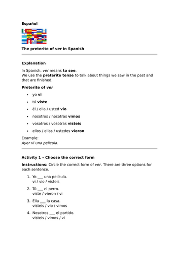 Viva 2 - Module 1 - El último día  - Grammar - Preterite of 'ver'
