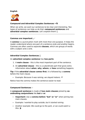 Compound and Adverbial Complex Sentences