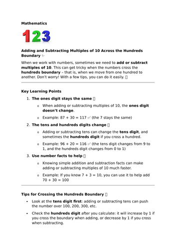 Adding and Subtracting Multiples of 10