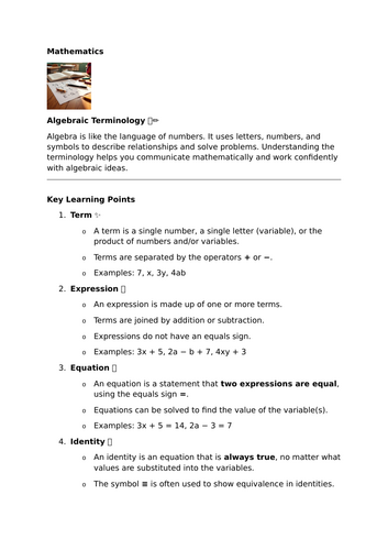 Algebraic Terminology