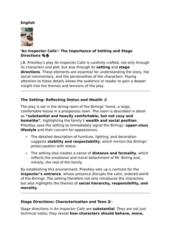 An Inspector Calls – Setting and Stage Directions