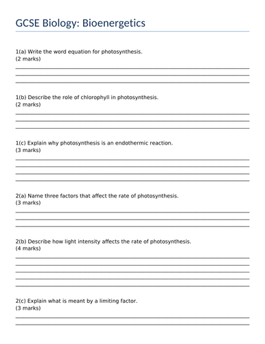 AQA GCSE Revision booklet - Bioenergetics