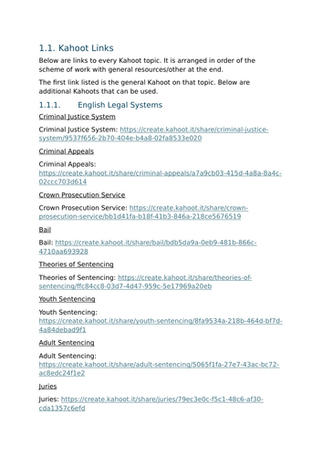 A-Level Law: Kahoot Links Document - Eduqas Contract Law
