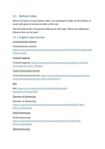 A-Level Law: Kahoot Links Document - Eduqas Contract Law