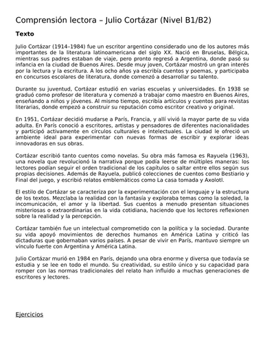 Comprensión lectora – Julio Cortázar_Práctica de los tiempos del pasado (B1-B2)