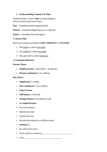 EAL/ ESOL Grammar 2026 Past Present Future