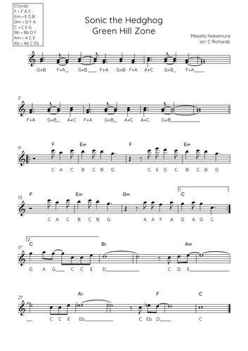 Sonic the hedgehog paino lead sheet