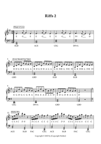 Mixed Riffs Worksheet for Piano