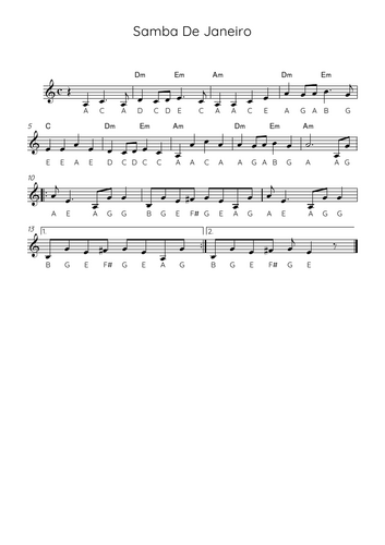 Samba De Janeiro piano lead sheet score