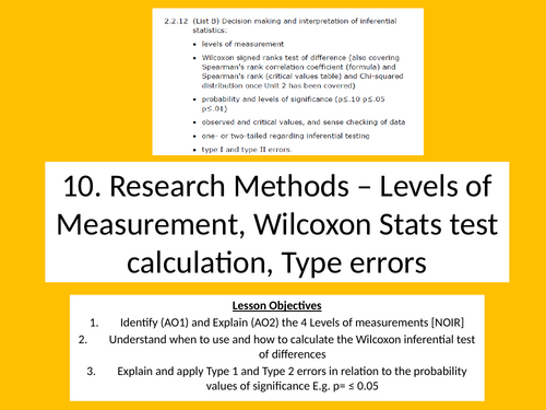 10. Research Methods - Levels of Measurement, Wilcoxon, type errors