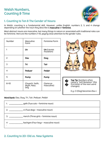 Welsh Numbers,  Counting & Time , Counting to Ten & The Gender of Nouns