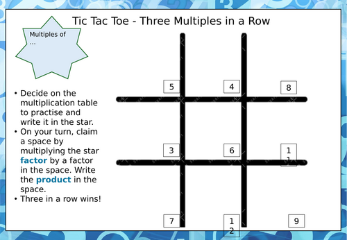 Tic Tac Toe Multiplication Game