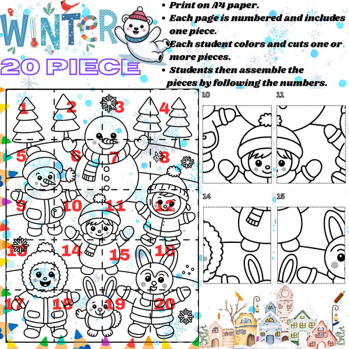 Winter Seasonal Activities – Collaborative Classroom Poster (20-Piece Coloring & Team Activity)