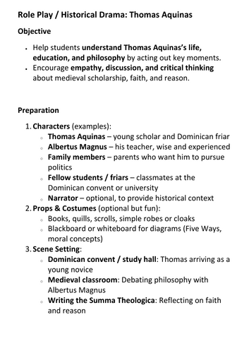 Role Play  Historical Drama Thomas Aquinas