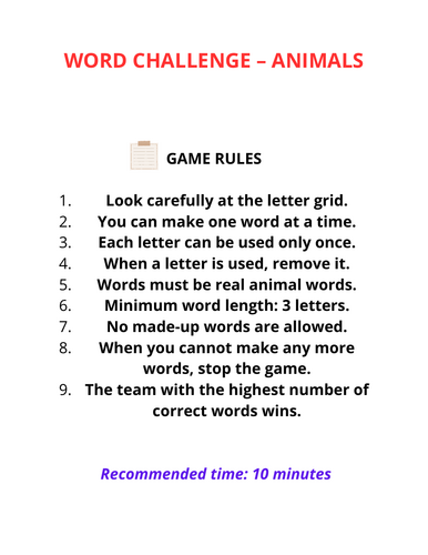 Animal Word Cut & Paste Game for Kids