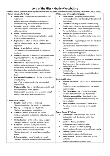 Lord of the Flies Grade 9 vocabulary