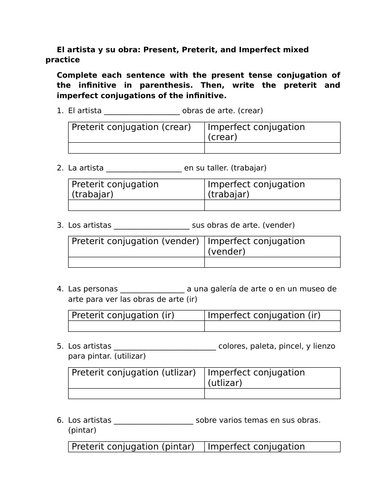 El artista y su obra: Present, Preterit, and Imperfect mixed practice