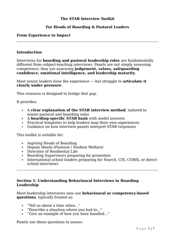 STAR Interview Toolkit for Heads of Boarding & Pastoral Leaders