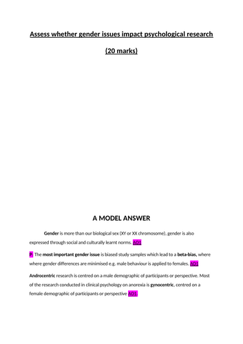 Issues and debates 4.1. Gender - MODEL ANSWER