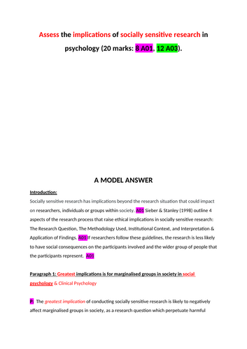 Issues and debates 9. Socially sensitive research - MODEL ANSWER