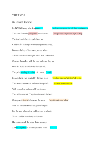 "The Path" by Edward Thomas: A / AS LEVEL ENGLISH LITERATURE analysis
