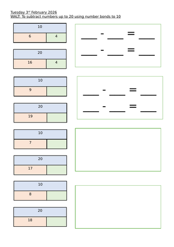 Subtraction using number bonds to 10