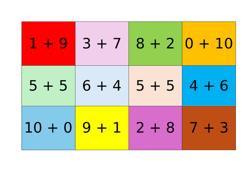 Number Bonds to 10 cube building grid