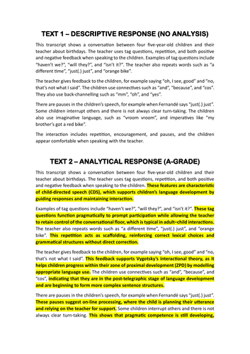 A-Level English Language (Description vs Analysis)
