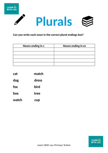 KS1 Plurals with s and es endings worksheet