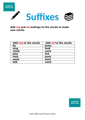 Suffixes ing and ed endings KS1