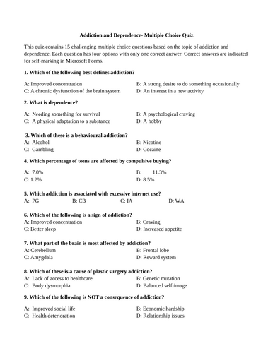 Adiction and dependance