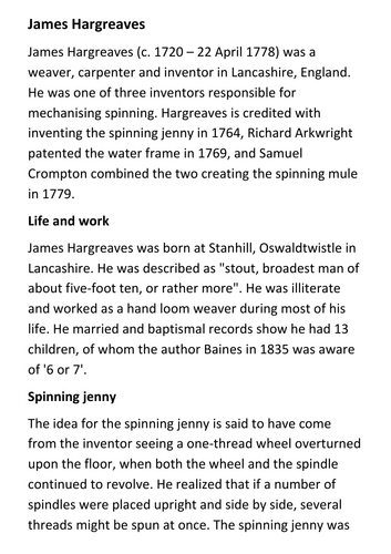 James Hargreaves Handout