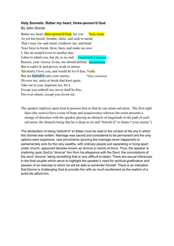 "Batter my heart, three- personed god" A/AS Level English Literature