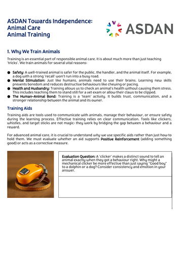 ASDAN Animal Care - Training An Animal