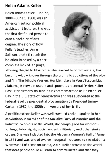 Helen Adams Keller Handout