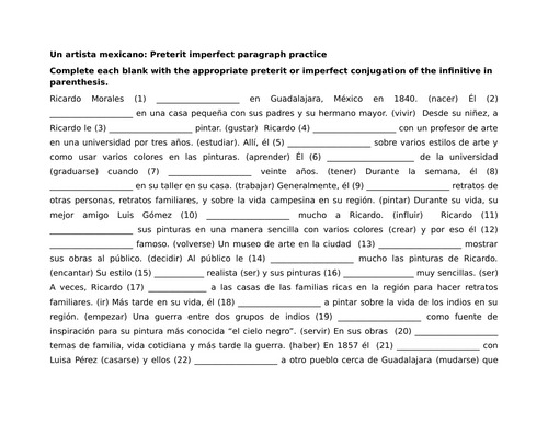 Un artista mexicano: Preterit imperfect paragraph practice