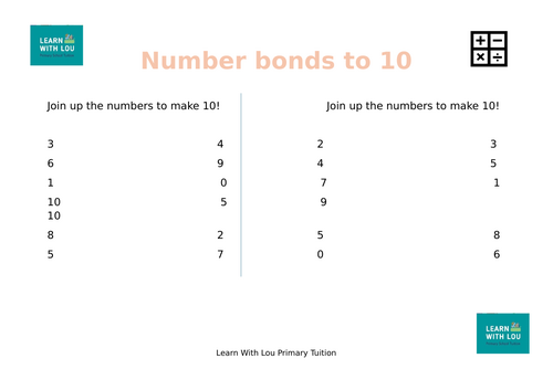 Number bonds to 10 worksheet