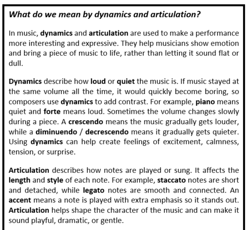 Dynamics and Articulation Worksheet (Cover Lesson)