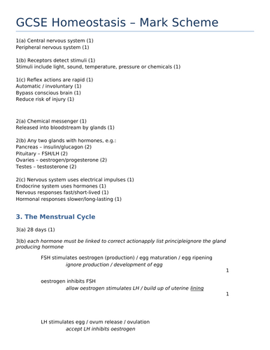 AQA GCSE Revision booklet - Homeostasis
