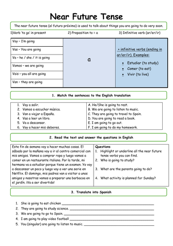 Near Future Tense worksheet