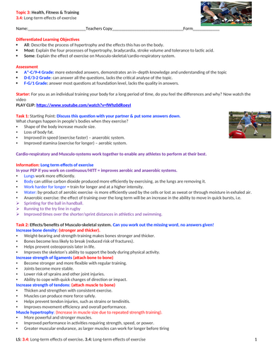 GCSE PE (Spec 2016 Edexcel) 3.4: Long-term effects of exercise