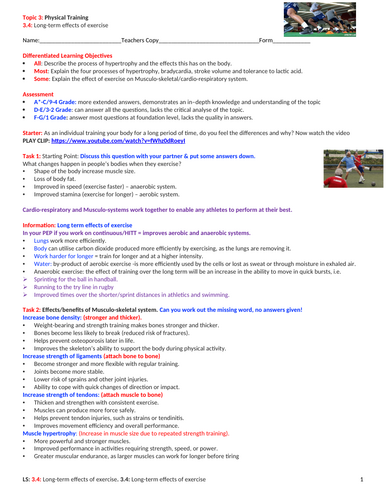 GCSE PE (Spec 2016 Edexcel) Topic 3: Physical Training. 3.4: Long-term effects of exercise