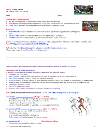 GCSE PE (Spec 2016 Edexcel) Topic 3: Physical Training. 3.4: Long-term effects of exercise