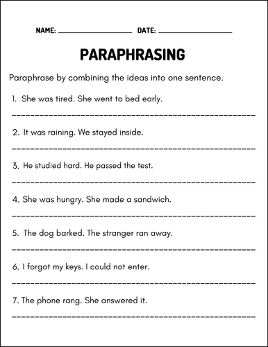 Paraphrasing Worksheets Bundle – Sentence Rewriting, Vocabulary Development